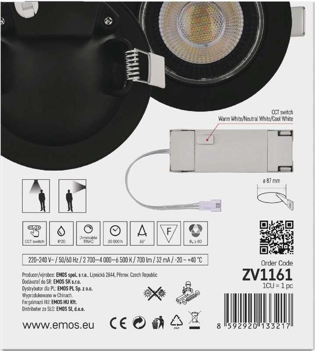 Produktbild Emos LED-Deckenspot GERI 6,5W 780LM IP20 CCT schwarz (700 lm)
