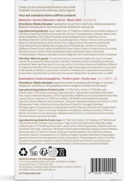 Actual product image Attitude Oceanly Pink Makeup Set EWG Verified Eyeshadow and Lash Serum Infused