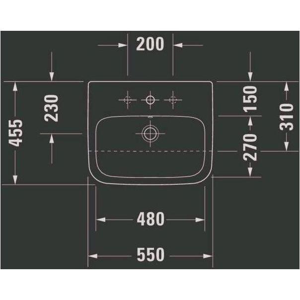 Thumbnail - Duravit, Waschbecken, Halbeinbauwaschtisch DURASTYLE m ÜL HLB 550x455mm 1 Hahnloch weiss WG (455 mm, 550 mm)