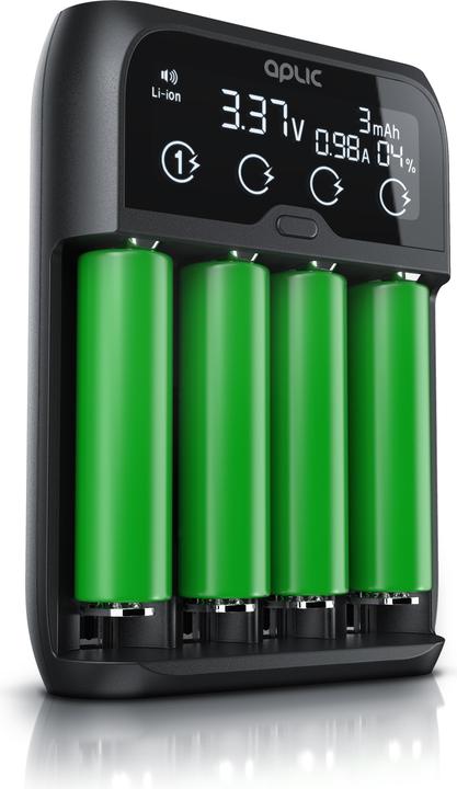 Aplic Battery Charger 2000mA, Universal Battery Charger for Li-ion, Ni-MH, Ni-Cd, LiFePo4 Batteries (14500, 17500, 18500, 18650, 20700, 21700, 22650, 26500, 26650, C, A, AAA, AA, Chargers without battery)
