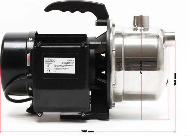 Actual product image Wiltec Hauswasserwerk JET110S tragbar Gartenpumpe Edelstahl 1100 W 4600 L/h (Garden pump)