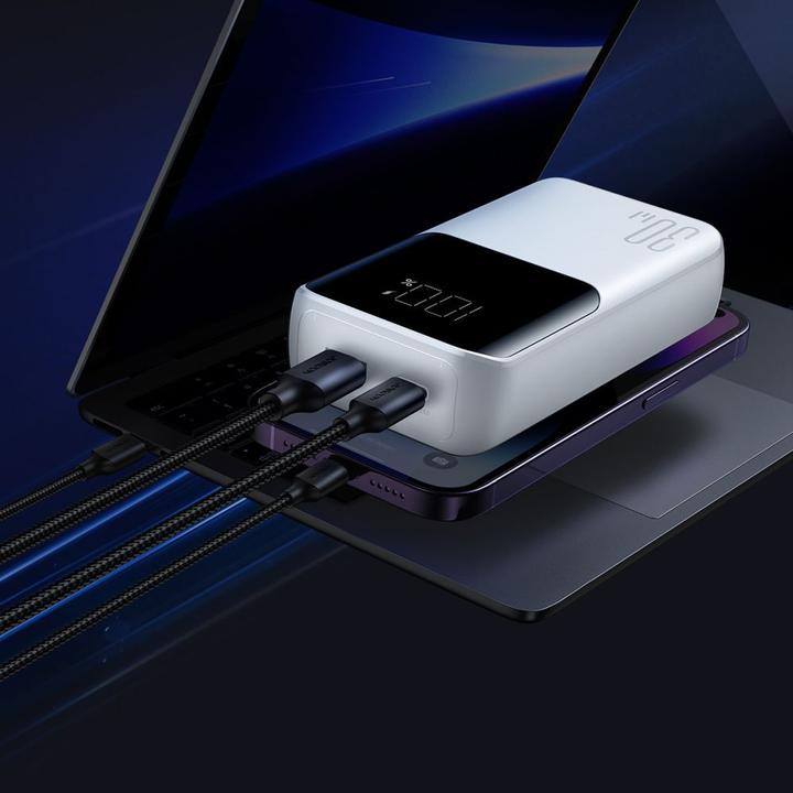 Produktbild Joyroom 30W 20000mAh mini Power Bank with built-in Cables, USB-A & USB-C - White (10000 mAh, 30 W, 37 Wh)