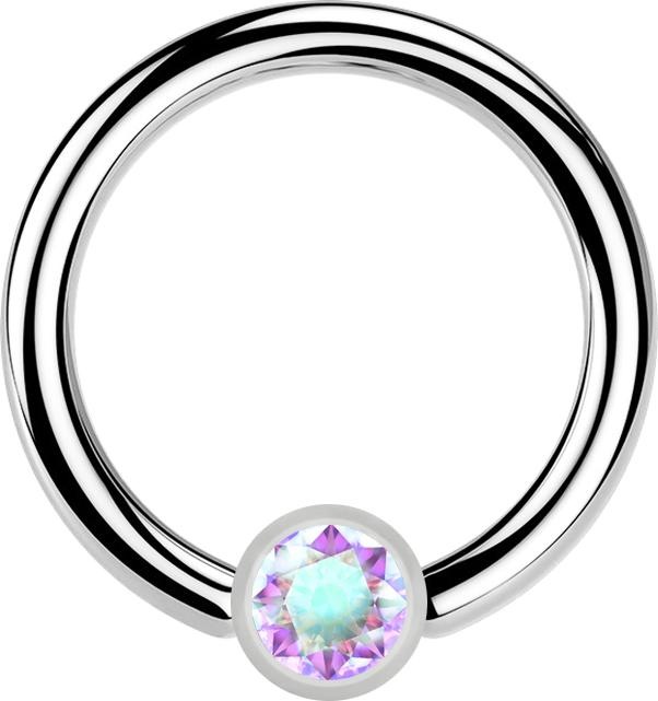 Image du produit Star Piercing Micro Ball Closure anneau argent et cristal multicolore (Acier chirurgical 316L)