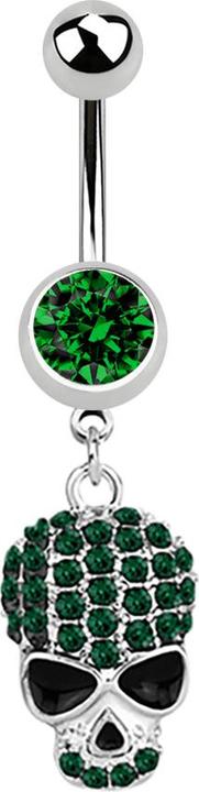 Image du produit Star Piercing Banane argent avec pendentif crâne vert (sans laiton, Acier chirurgical 316L)
