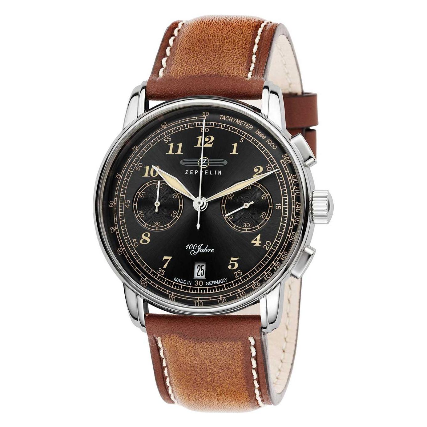 Zeppelin, Armbanduhr, 100 Jahre, Braun, (Chronograph, 42 mm)