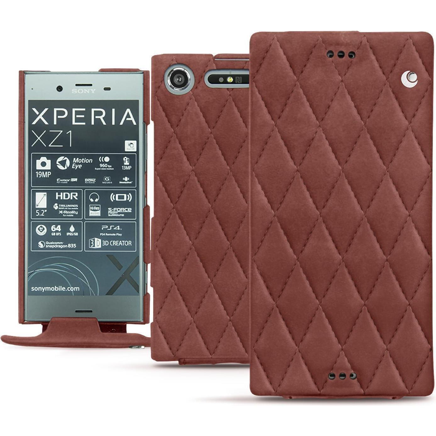 Noreve Lederschutzhülle vertikal (Sony Xperia XZ1), Smartphone Hülle, Rot