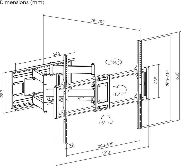 Produktbild Manhattan TV-Wandhalterung 60"-120" 120kg FullMotion (Wand, 120 kg, 60" - 120")