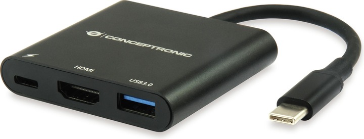 Produktbild Conceptronic Dock USB-C->HDMI,USB3.0,100WPD 25cm schwarz (USB-C, 3 Ports)