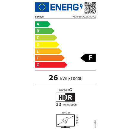 Energy Label Lenovo ThinkVision P27h-30 (2560 x 1440 pixels, 27")