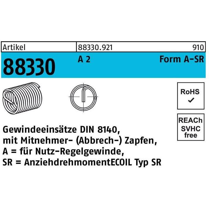 Amecoil, Gewindeschneider + Gewindebohrer, Gewindeeinsatz R 88330 Form A M 8 x 12 A 2