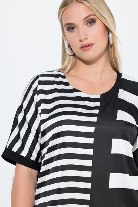 Actual product image Ulla Popken Striped Mixed Material Tee (60)