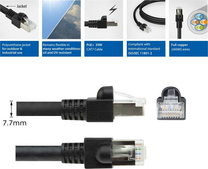 Produktbild ACT Black 0.5 meters S/FTPCat.7 Rohkabel PUR flex patch cable snagless with RJ45 connectors (CAT6A compl (S/FTP, CAT7, 0.50 m)