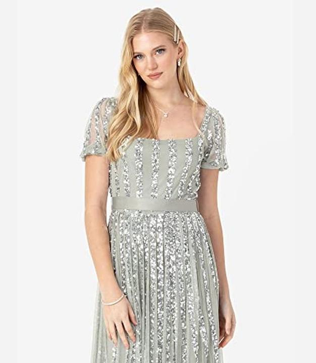 Produktbild Maya Deluxe Pailletten Maxikleid mit Vierkantausschnitt und Hoher Taille für festliche Anlässe (32)