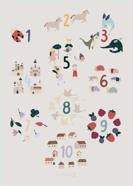 Produktbild Sebra Plakat, Zahlen 1-10, Pixie/Dragon, FSC Mix (50 x 70 cm)