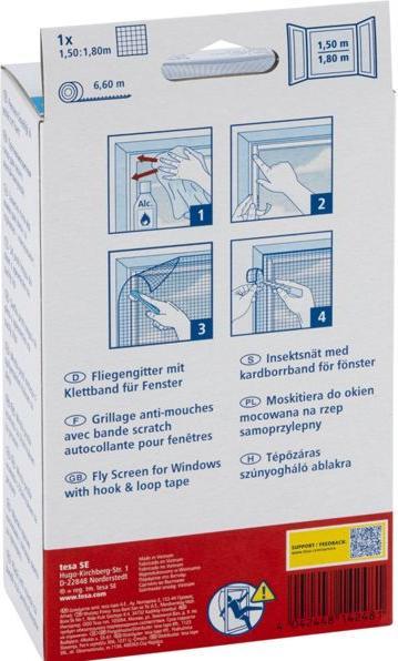 Produktbild tesa Insektenschutz STANDARD für Fenster, mit Klettband, ohne Bohren (150 x 180 cm)