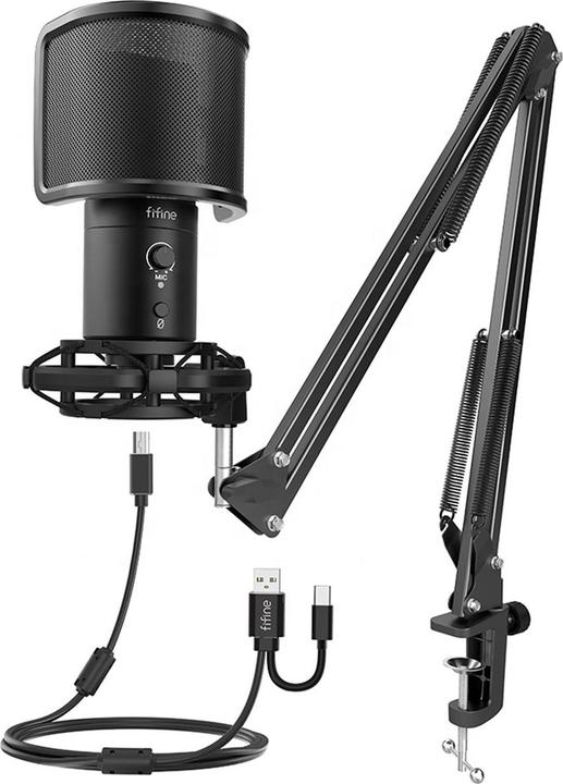 Fifine Komplektas: Kondensatorinis Mikrofonas T683 Juodas (Juodas) + LAIKIKLIS +