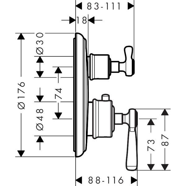 Thumbnail - Axor, Badarmatur, Thermostat MONTREUX UP m Abstellventil u HGri bru bl chrome