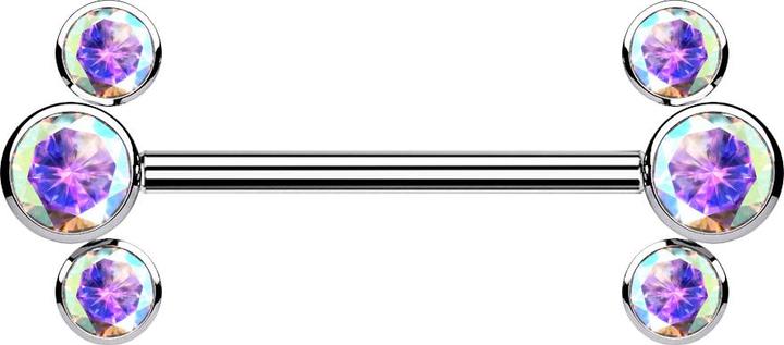 Actual product image Star Piercing Threadless Barbell silber front drei Kristalle multicolor (without brass, Titanium)