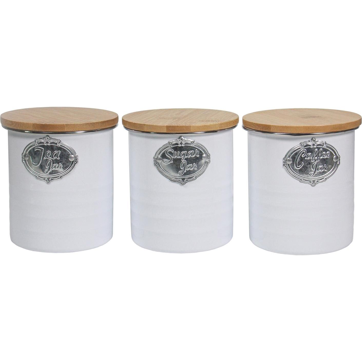 neuetischkultur Vorratsdosen 3er-Set mit Holzdeckel Landhaus Weiss, Vorratsbehälter, Weiss