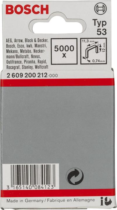 Produktbild Bosch Professional Zubehör Feindrahtklammer Typ 53, 11,4 x 0,74 x 12 mm, 5000er-Pack