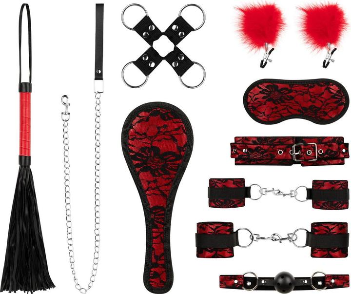 Productafbeelding Bedroom Fantasies Lace & Leather Look 8teiliges Bondage Set Rot