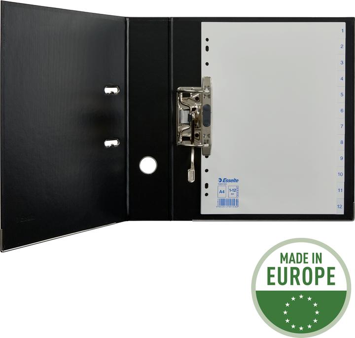 Actual product image Leitz Esselte plastic registers, numbers, A4, 1-12, white universal perforation, dimensions: (W)225 x