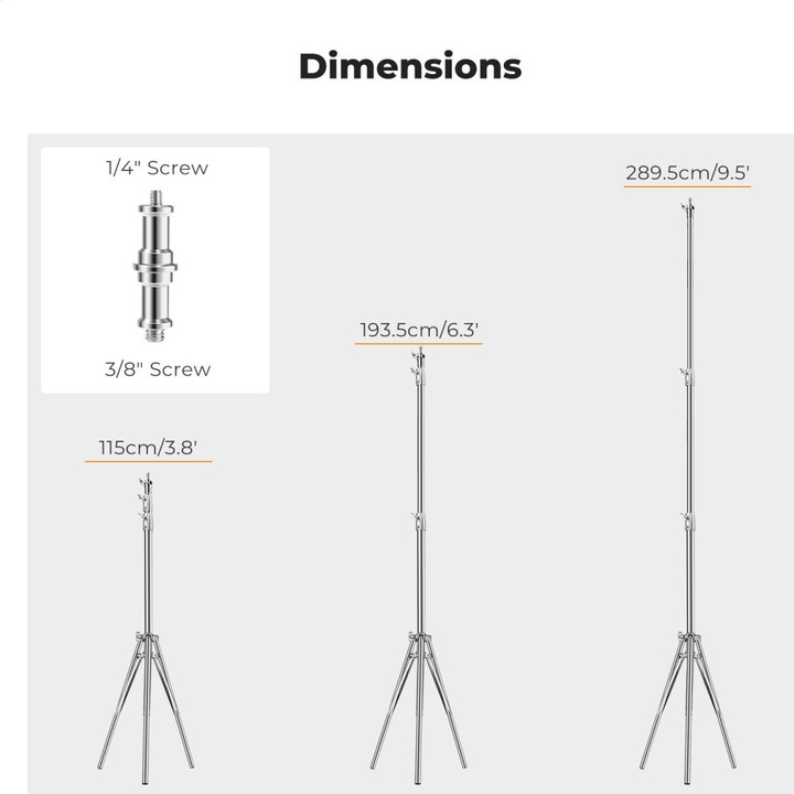 Immagine prodotto K&F Concept Supporto per luci fotografiche da 2,8 m Tampone a molla Supporto in acciaio inox per impieghi (10 kg)