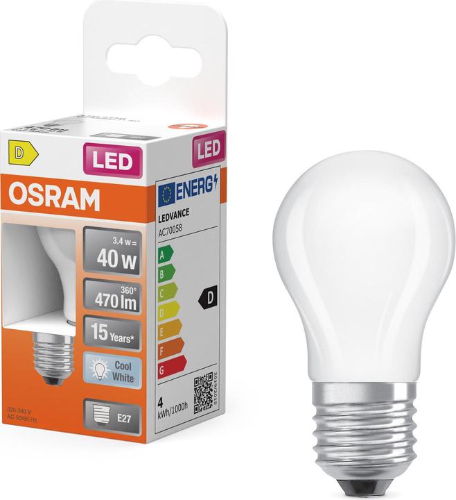 Produktbild Osram LED Leuchtmittel LED Retrofit CLASSIC P 3.4W 840 Frosted E27 Neutralweiss 4099854467974 (E27, 470 lm, 6x)