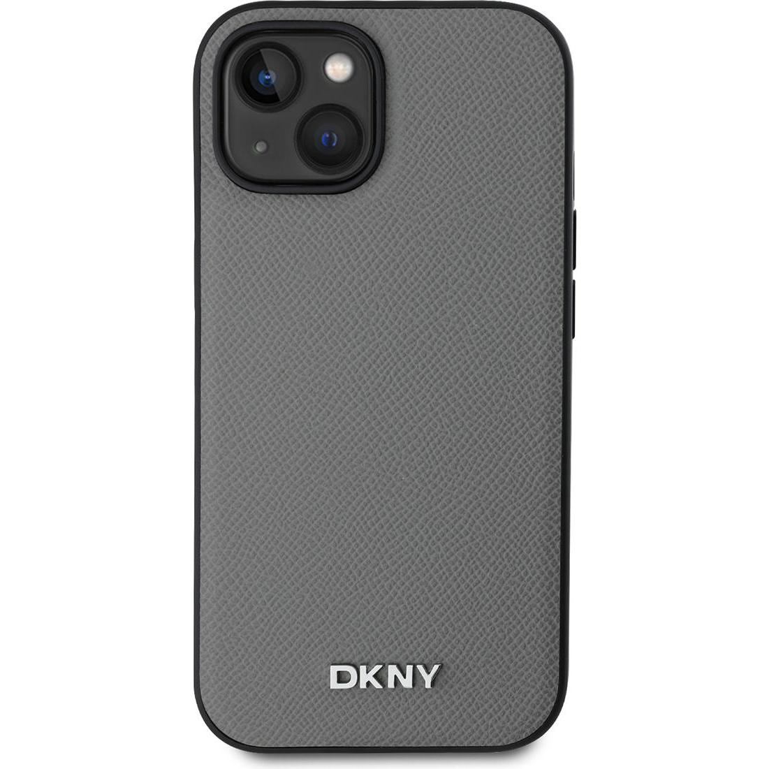 Thumbnail - DKNY PU Leather Silver Metal Logo Magsafe Case for iPhone 15 Grey (Apple iPhone 15), Smartphone Hülle, Grau