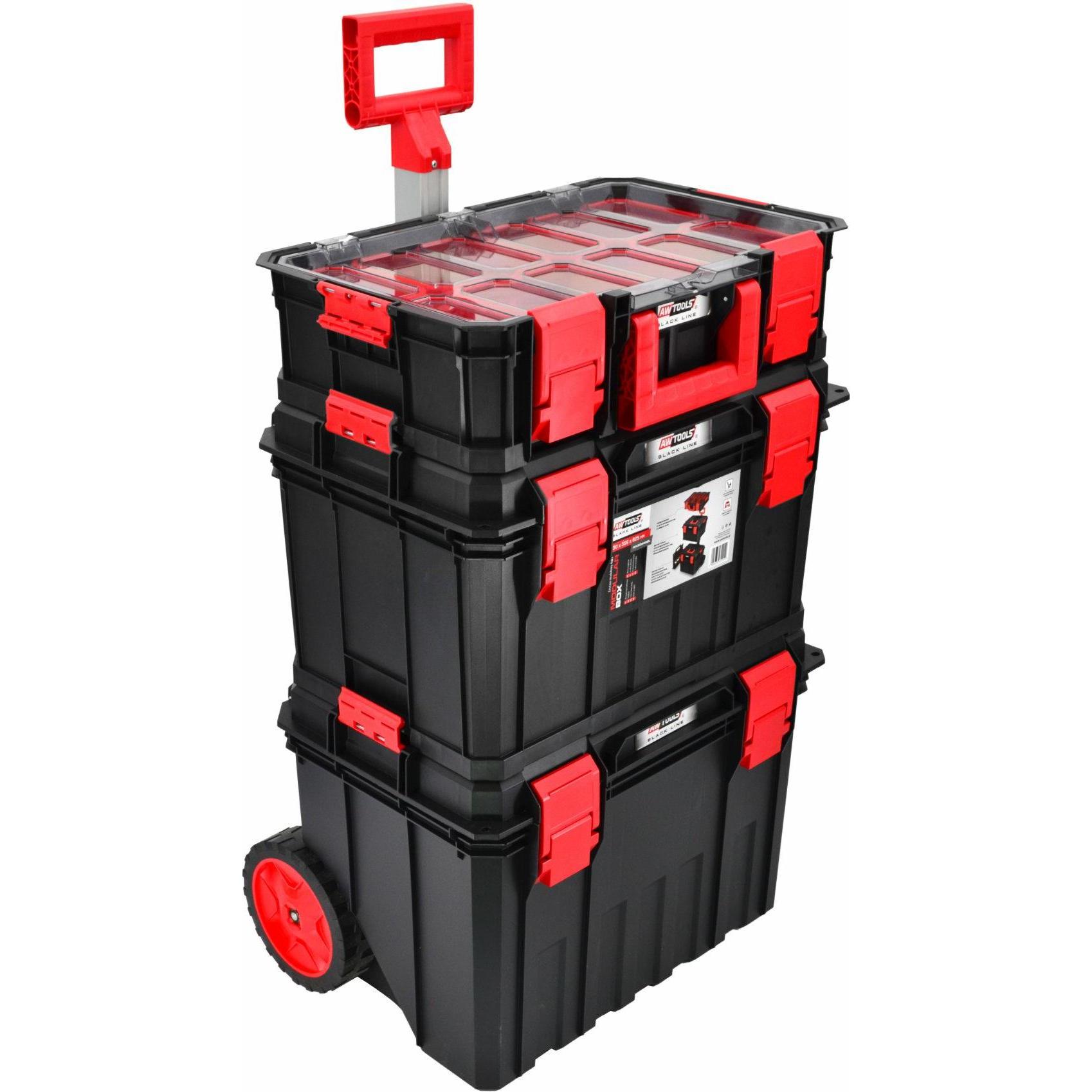AW Tools, Cassetta degli attrezzi, AWTOOLS SKRZYNKA NARZĘDZIOWA MODUŁOWA MODULAR BOX Rinkinys 4W1 530x355x825mm