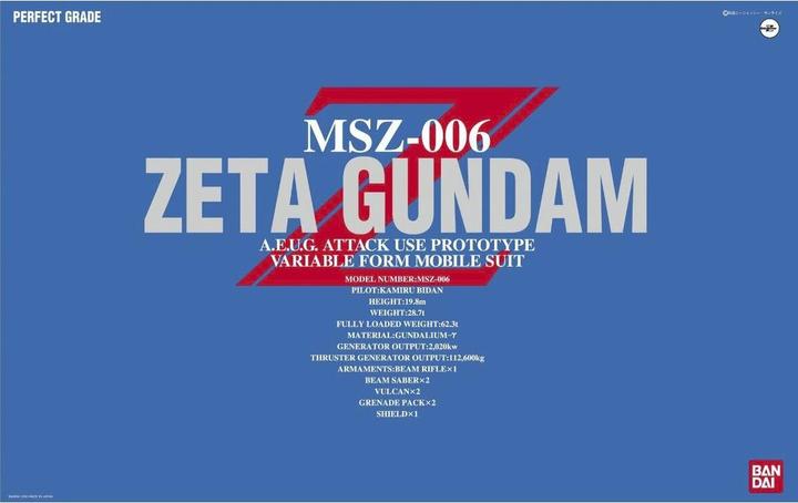 Actual product image Bandai GUNDAM - Model Kit - Perfect Grade - Zeta MSZ-006 - 1/60 REPROD