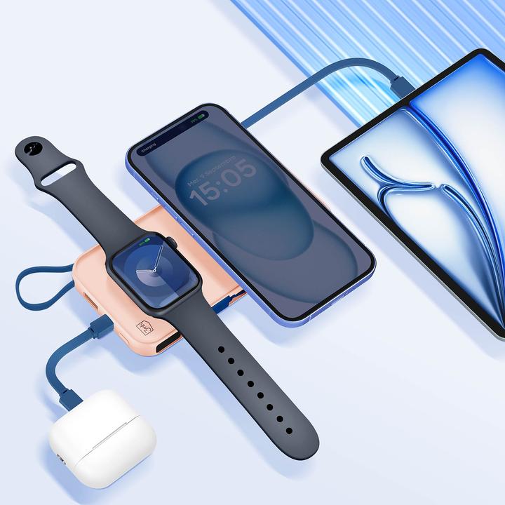 Produktbild 3MK Powerbank PastelUp 10,000mAh 22.5W z Magsafe + ładowanie Apple Watch różowy (10000 mAh, 22.50 W, 37 Wh)