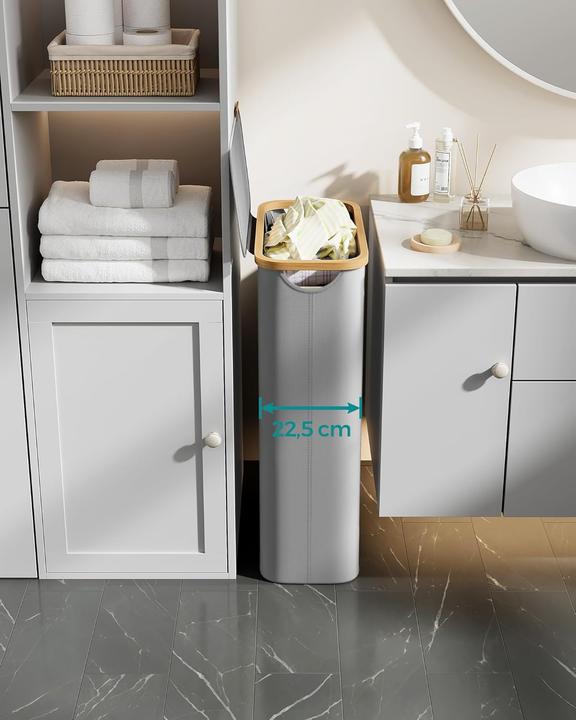 Produktbild Songmics Wäschekorb zusammenklappbar mit Bambusgriffen taubengrau (65 l)