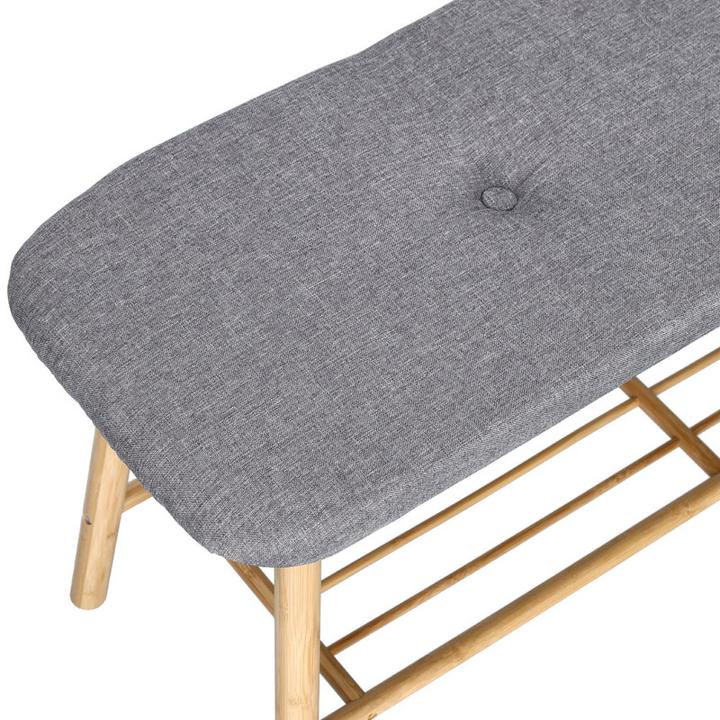 Productafbeelding Zeller Present Schoenbankje met plank, bamboe/linnen, grijs (89,5 x 30 x 44 cm)