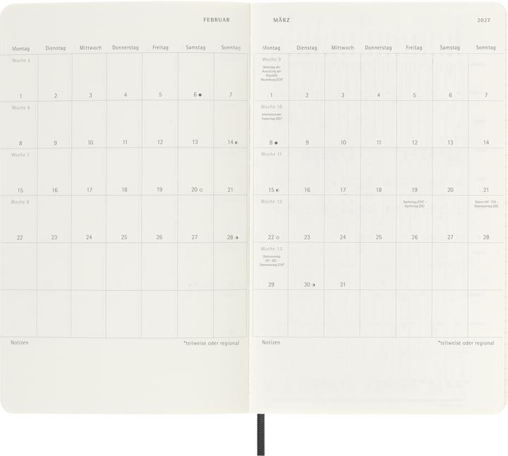 Actual product image Moleskine Wochen-Notizkalender - Deutsche Ausgabe L/A5 Schwarz 2027 (A5, 1 week / 1 page)