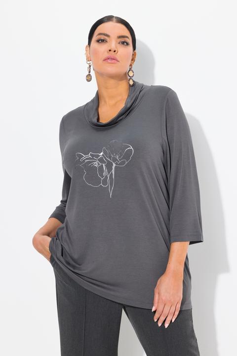 Produktbild Ulla Popken Shirt, Metallic-Druck, Wasserfall-Ausschnitt, 3/4-Arm (46, 48)