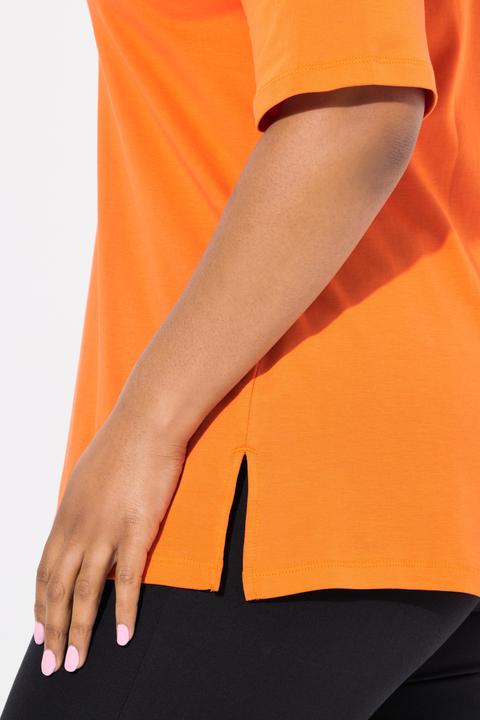 Immagine prodotto Ulla Popken T-shirt dal taglio svasato in cotone Pima con scollo a V e mezze maniche (50, 52)