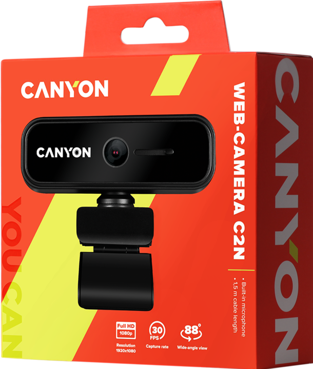 Produktbild Canyon C2N 1080P full HD 2.0Mega fixed focus webcam with USB2.0 connector, 360 degree rotary view sc (2 Mpx)