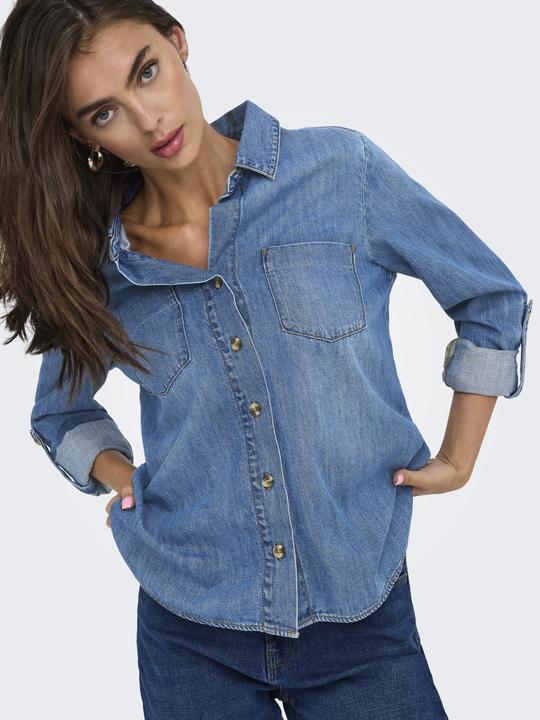 Produktbild Only Normal geschnitten Hemdkragen Umgeschlagene Ärmelbündchen Jeanshemd Jeanshemd (L)