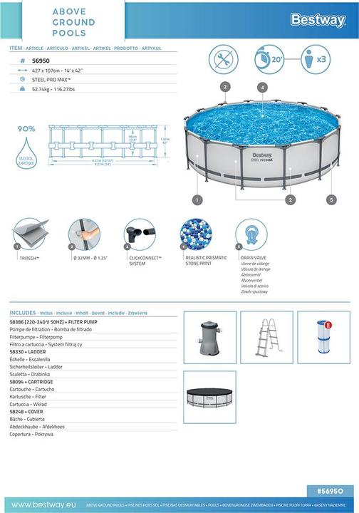 Image du produit Bestway Steel Pro MAX Frame-Pool Komplet t-Set, rund 427 x 107 cm (427 x 107 cm)
