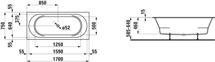 Actual product image Laufen Built-in bathtub PRO 1700x750mm white (250 l, 170 cm, 75 cm)