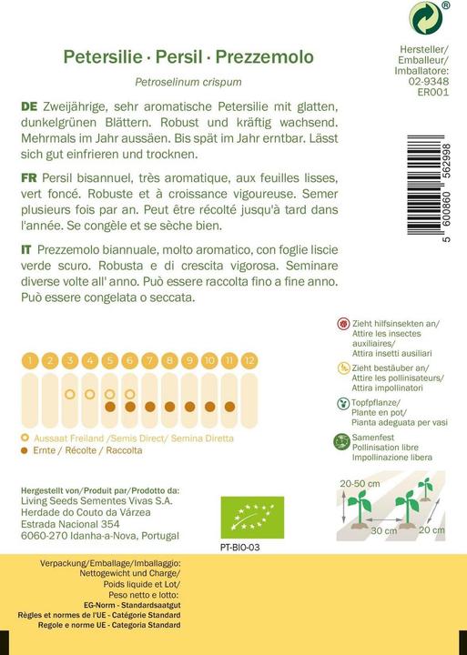 Immagine prodotto Living Seeds Petersilie, einfache Schnitt 3 (Germogli)