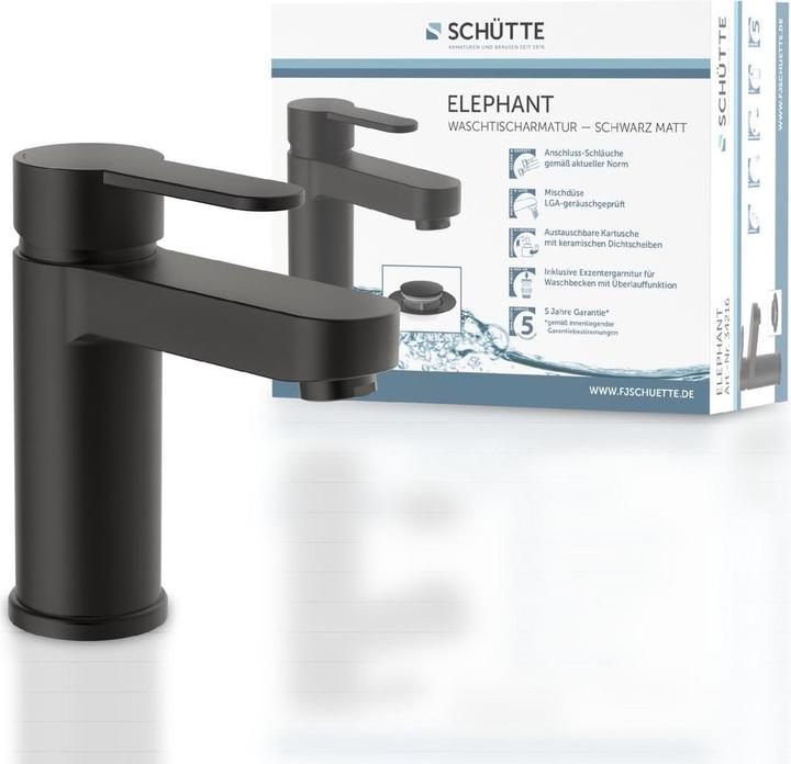 Image du produit Schütte Robinet salle de bain ELEPHANT Robinet de lavabo noir mat Mitigeur 34216