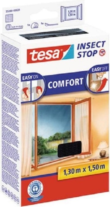 Actual product image tesa 2x COMFORT insect screen for windows, with Velcro tape, self-adhesive, without drilling (130 x 150 cm)