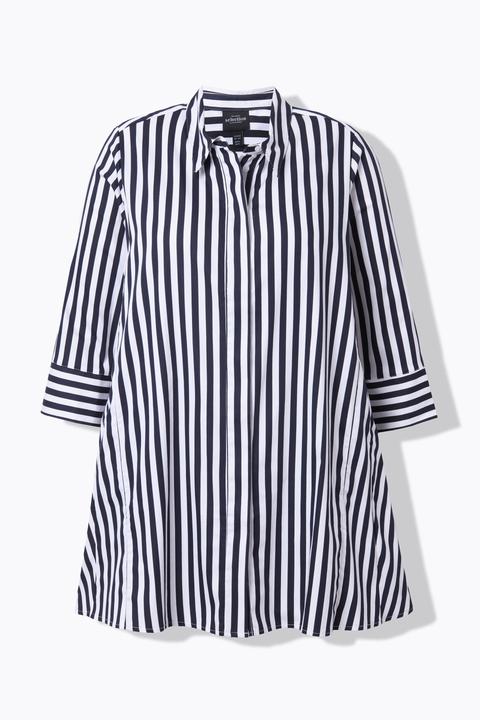 Immagine prodotto Ulla Popken Blusa a righe con godet, collo da camicia e maniche a 3/4 (60)