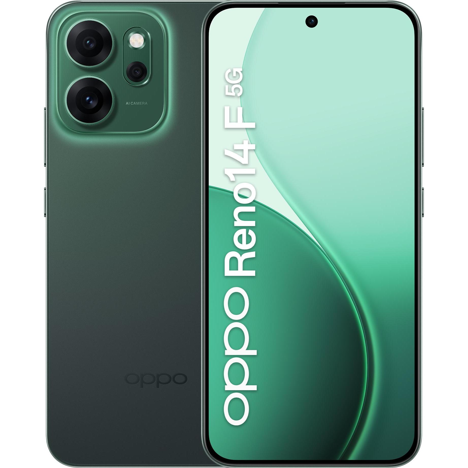 OPPO Reno14 F 5G (256 GB, Luminous Green, 6.57", Dual SIM, 5G), Smartphone, Grün