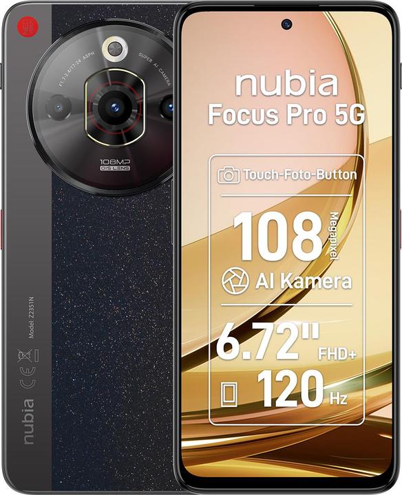 Immagine prodotto Nubia Dispositivo mobile Focus Pro 5G / 8GB / (256 GB, Nero, 6.72", Doppia SIM, 5G)