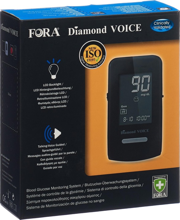 Produktbild Fora Diamond VOICE mit Sprachführung FR/EN mmol/L (Blutzuckermessgerät)