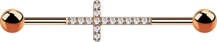 Actual product image Star Piercing Barbell rosegold mit zwei Kugeln Kreuz mit Kristallen silber (without brass, Titanium)