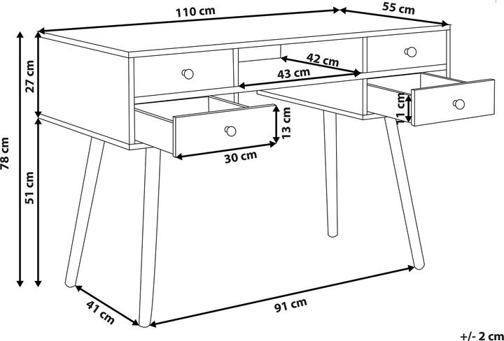 Produktbild Beliani Schreibtisch weiss 110 x 55 cm 4 Schubladen LEVIN (110 x 55 x 78 cm)